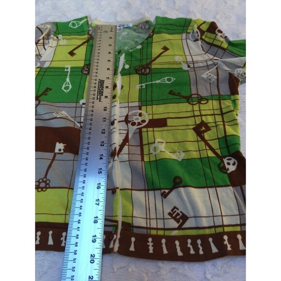 Cabi Womens Medium Green and Brown Cotton Button-Down Cardigan Sweater Key Print - Picture 7 of 7